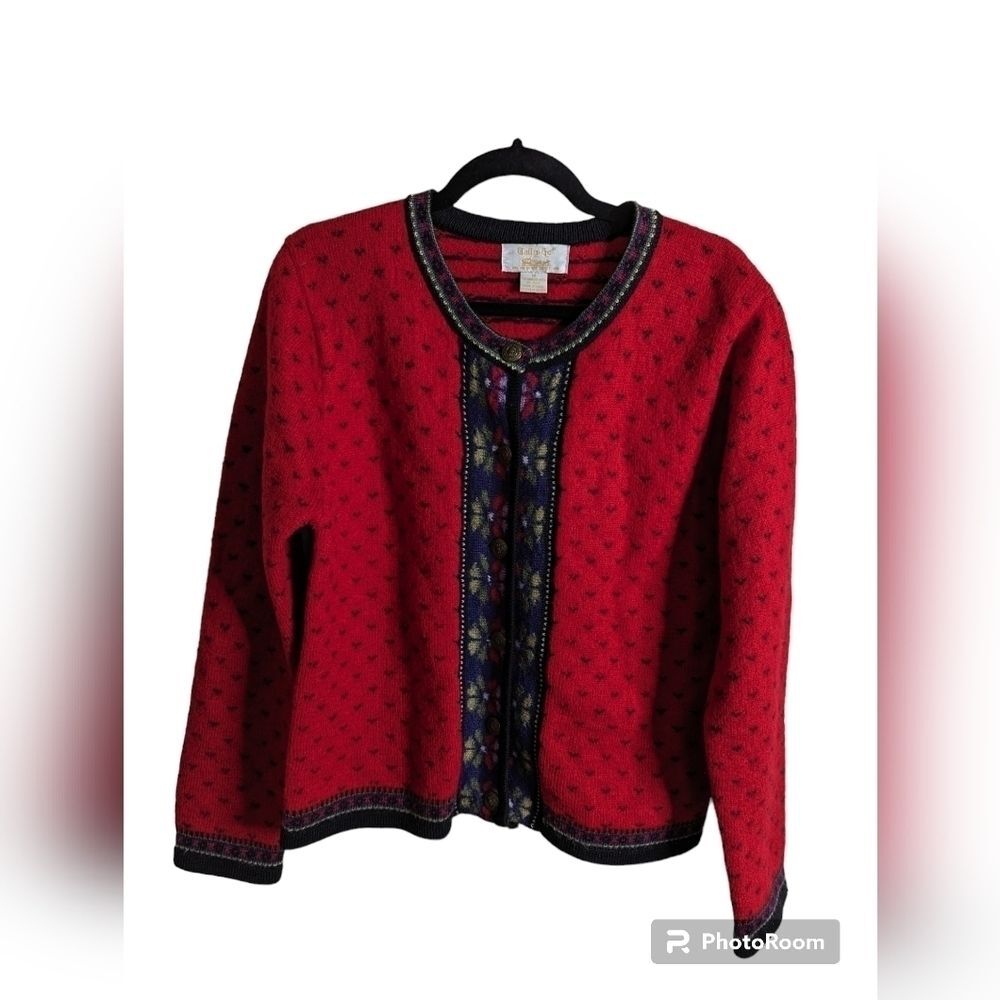 Tally-ho vintage red Scandinavian Nordic cardigan wool sweater sz M